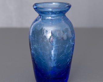 Small Crackle Effect Vase, Blue Glass Vase, Handmade Sky Blue Vase For Small Flowers