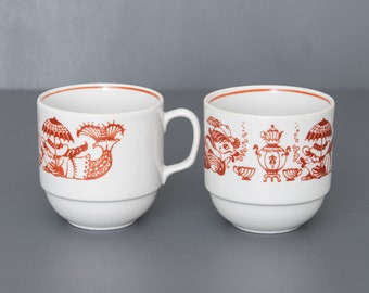 Vintage Baranivka Tea Mug, Coffee Cup with Illustration, Retro Porcelain, Ukraine Baranivka Porcelain Factory