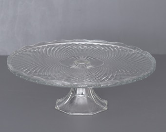 Clear Glass Cake Stand. Vintage Cake Plate on Pillar.