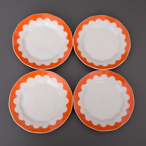 4 Orange Cake Plates Riga Porcelain Factory Vintage Retro