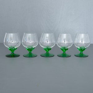 Brandy, Cognac or Sherry Glasses with Green Plant Shaped Stem, Vintage in Excellent Condition