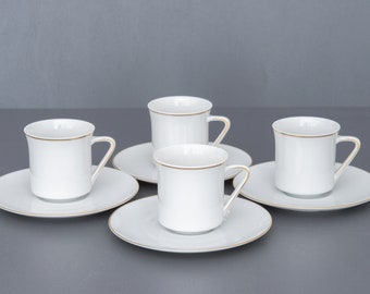 Elegant Vintage Coffee Set by Thomas of Rosenthal. All White Cups and Saucers with Gold Trim. High End Bavarian Tableware In Mint Condition