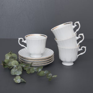 4 Polish Vintage Tea Cup with Saucer Set. Chodziez Porcelain.