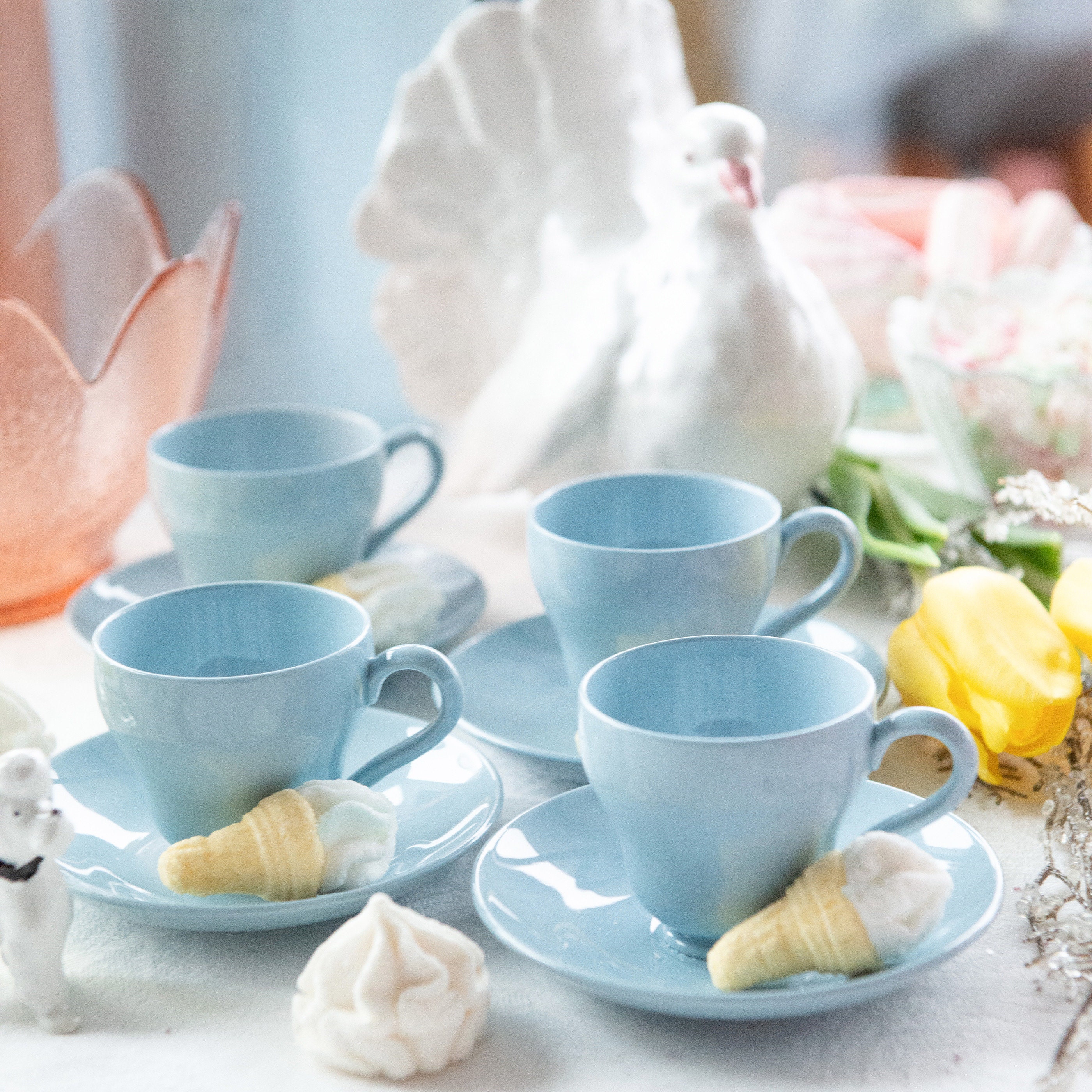 Wedgwood Demitasse Cup & Saucer Set of Five Hand Painted Enamel Flower  Trellis Birds 1870-1900