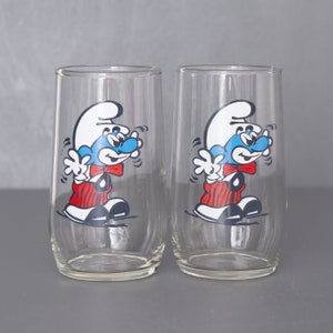 2 Vintage Smurf Water Glasses, Drinking Glasses With Smurfs, Papa Smurf Tumblers