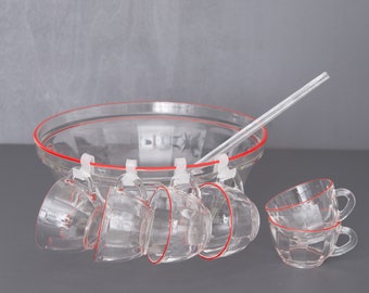 Vintage Punch Bowl Set for 6 People from Arcoroc, France. Perfect for a Summer Garden Party or Barbeque