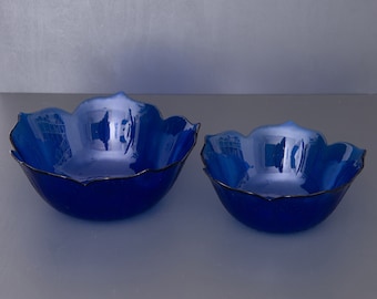 コバルトブルーガラスボウル アルコロック フランス リブ付きアート