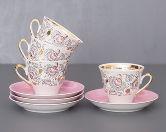 Vintage Marianna Espresso Set: Riga Porzellan, Rosa & Gold
