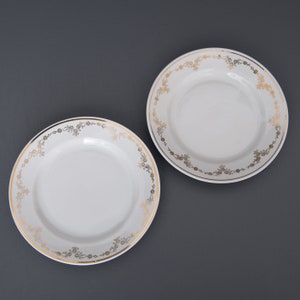 2 Riga Retro Side Plates, Riga Porcelain Factory, Golden Floral Design, Gold Ornament Salad Dessert Cake Bread Plates, Vintage USSR Latvian
