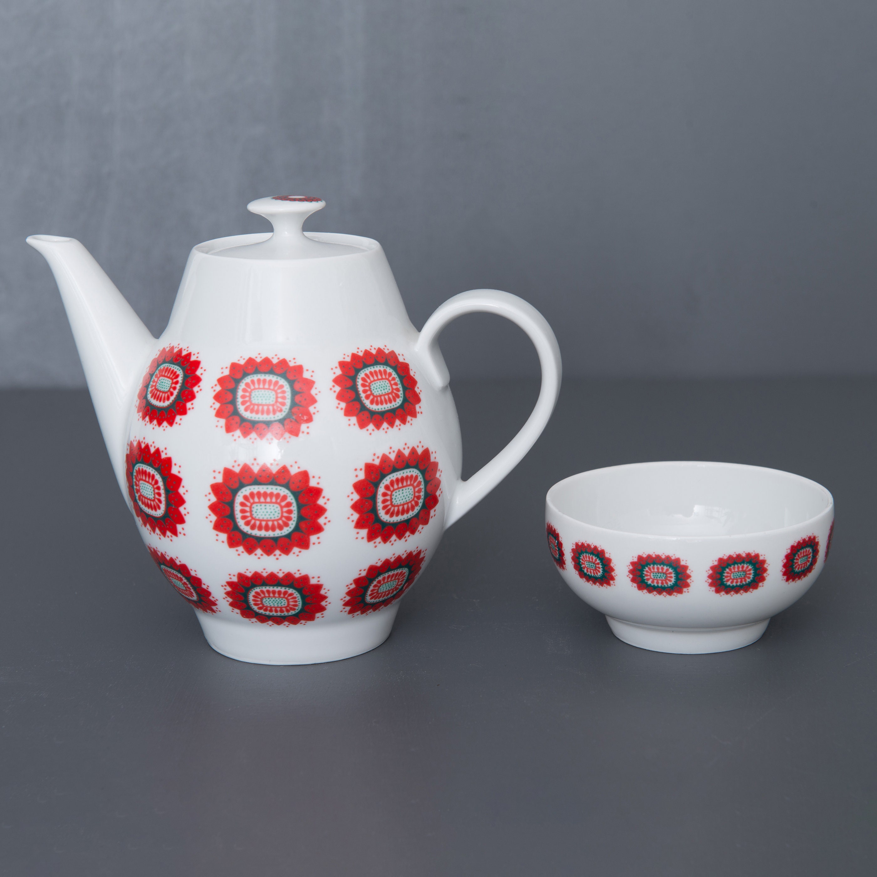 Vintage Kahla Tea Set, Porcelain Coffee Service, 1970s Colourful