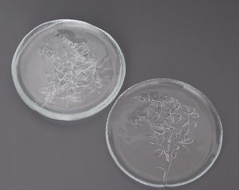 4 platos de ensalada de cristal vintage: hechos a mano, con diseño floral en relieve, de estilo escandinavo.