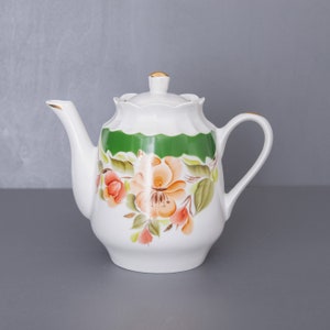 Large Vintage Slavic Tea Pot. Hand Painted Porcelain Tableware from USSR. Gift for Tea Lover