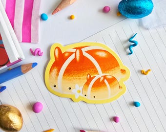 Hot Cross Bunny Matte Vinyl Sticker: Bakery Art Illustration