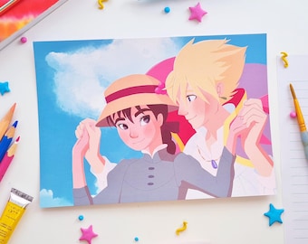 Howl and Sophie Art Print | Howls Moving Castle art, ghibli movie illustration