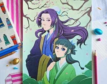 Apothecary Diaries Maomao and Jinshi | Decorative Wall Illustration, Anime Art Print