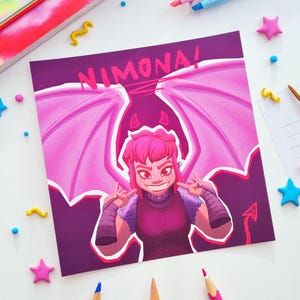 Nimona Quadrat Kunstdruck | Nimona Drachen Charakter Illustration Postkarte
