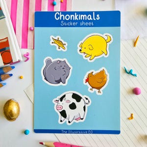 Chonkimals Sticker Sheet | Cute animal stickers, fat pets, chonky animals, funny animal art