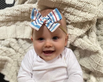 Baby Headband, Cotton Hair Bow, Newborn Headband, Baby Bow, Infant Headband, Baby Nylon Headband, Striped Baby Bow, Mommy and Me Headband