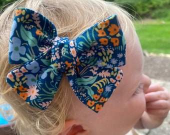 Rifle Paper Co Headband, Baby Girl Coming Home Outfit, floral Hair Bow, Cotton Hair Bow, toddler hair clip, Rifle Paper Co bow