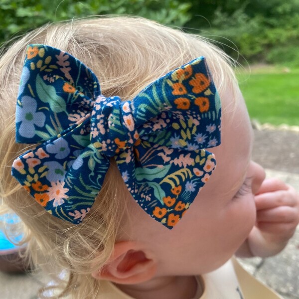 Rifle Paper Co Headband, Baby Girl Coming Home Outfit, floral Hair Bow, Cotton Hair Bow, toddler hair clip, Rifle Paper Co bow