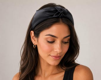 Black Satin Knot Headband, Black Topknot Headband For Girl, Women Headband, Top Gift for Her, Hairband for Little Girl, Satin Headband