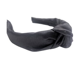 Black Satin Knotted Headband: Women display picture 1