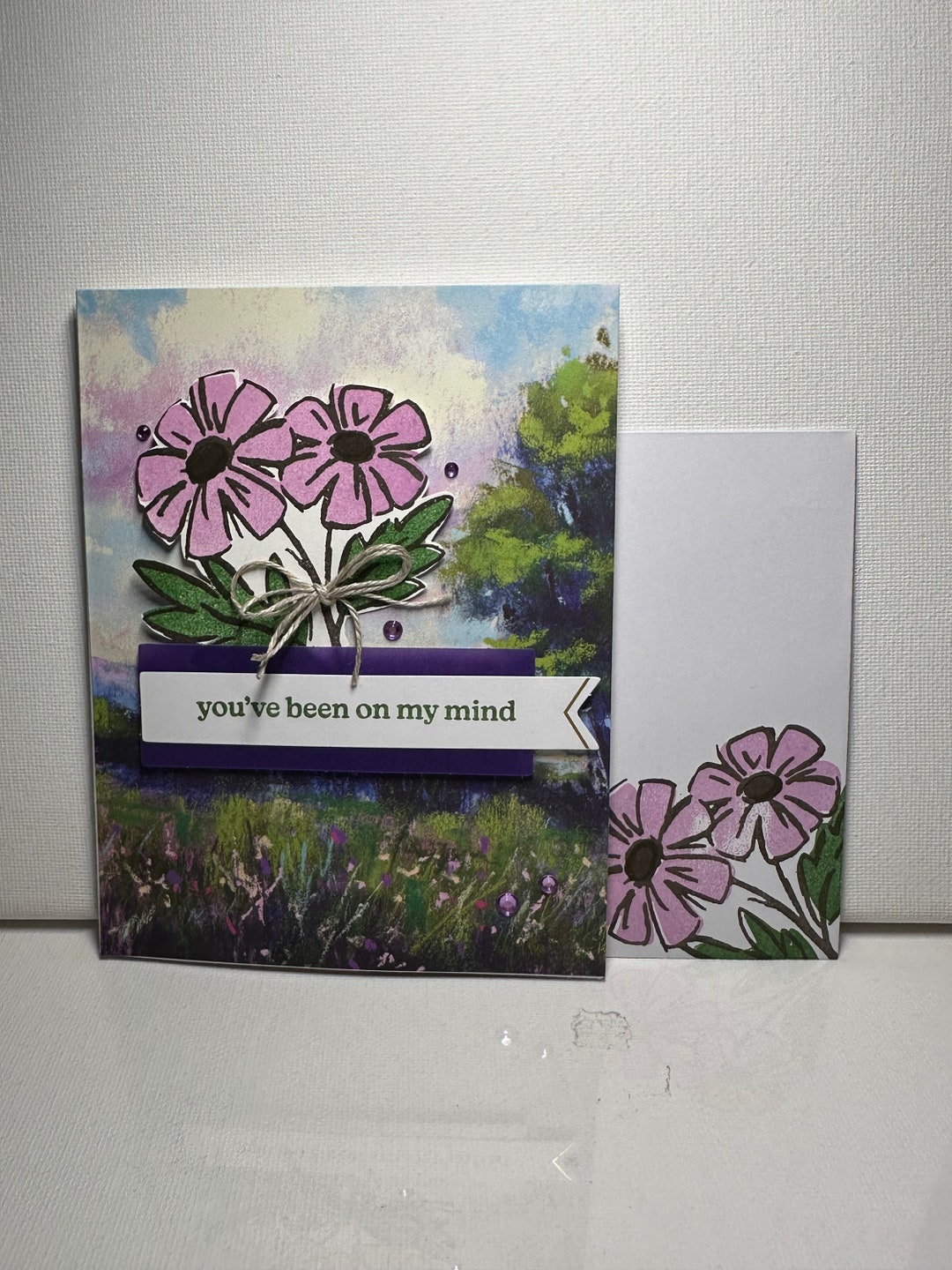 Homemade Greeting Card - Thinking of You - Meadow - Floral - Trees ...