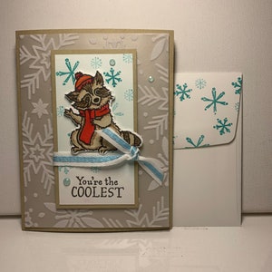 Homemade Greeting Card - Winter - Snowflakes - Raccoon - Stampin&#39; Up