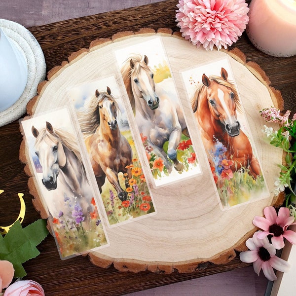 Horses Bookmark | Floral Horses Bookmark | Bookmark with Horses | Gift for Horse Lover | Gift for Book Lovers