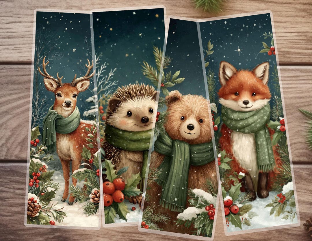 Winter Woodland Animal Bookmark Set - Deer, Fox, Bear & Hedgehog ...