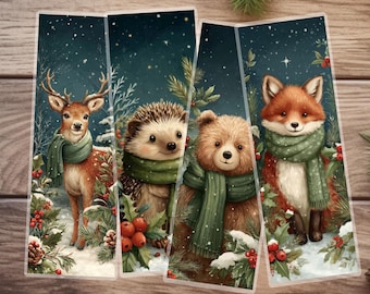 Ensemble de marque-pages animaux des bois hiver - marque-pages cerf, renard, ours et hérisson, cadeau de lecture confortable, cadeau de Noël pour les amoureux des livres sur la nature