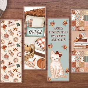 Fall Bookmark | Autumn Bookmark | Books and Cats Bookmark | Gift for Book Lover | Gift for Readers