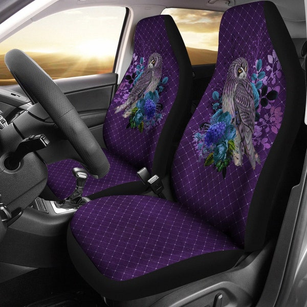 Violet Owl Front car seat covers, set of 2, Floral owl, Car accessories, Covers for car seats