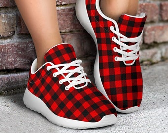 Sneakers for women girls Plaid Red Black, sport shoes