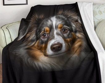 Blanket with Australian Shepherd, home decor, home decoration, fleece blanket