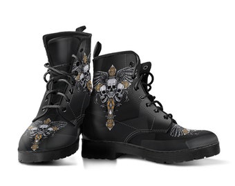 Leather boots with skull cross for women and men, rock, metal, goth gothic vegan friendly leather boots