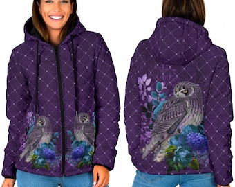 Padded Hooded Jacket with owl for women girls, Winter, autumn, spring jacket