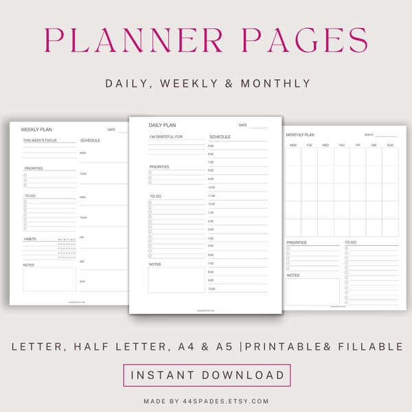 Goodnotes Digital Daily Planner | Weekly Planner | Monthly Planner | Printable Planner | Planner Inserts