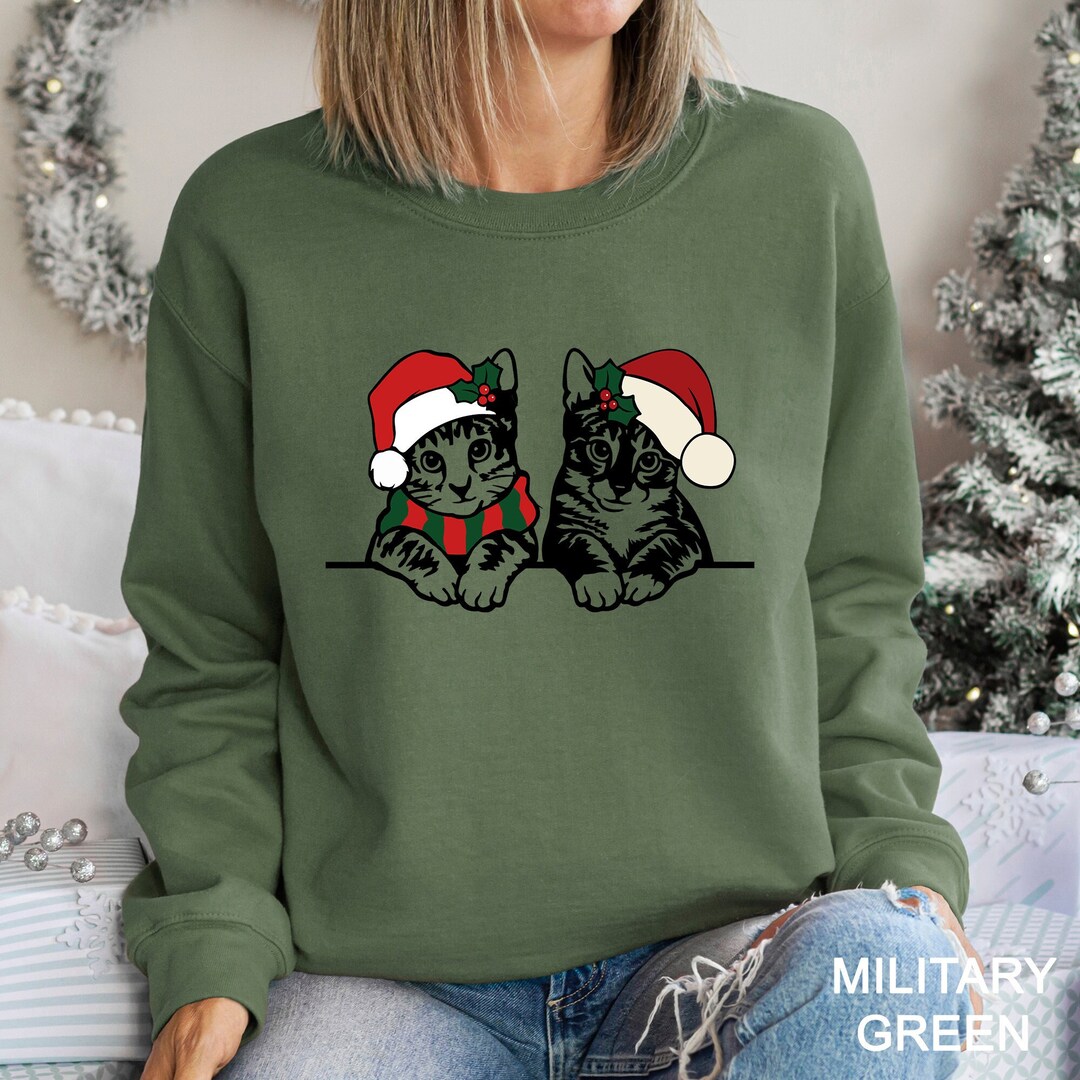 Black Cat and Santa Hat Christmas Sweatshirt,christmas Lights Cat