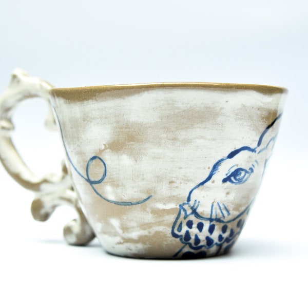 Mug rustique peint à la main sur le thème d'Alice au pays des merveilles, tasse en grès faite main personnalisée, cadeau unique pour l'heure du thé, lapin blanc