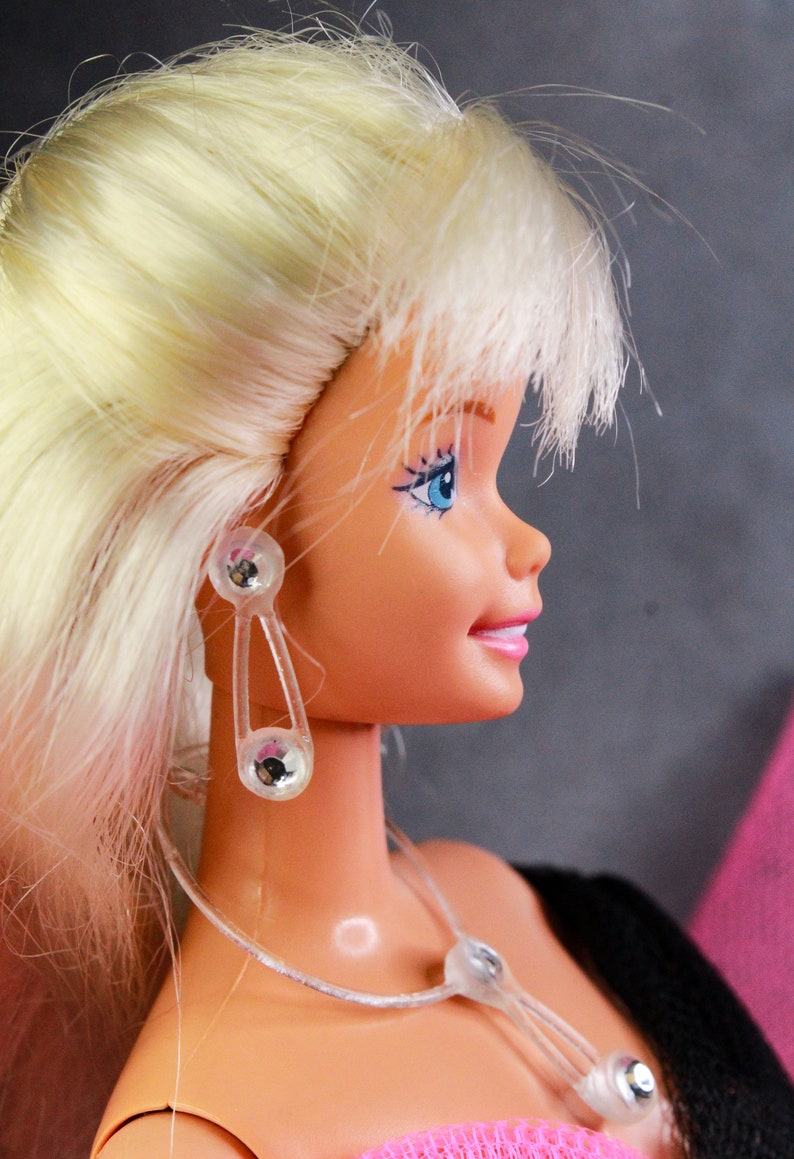 Bijoux Barbie Barbie Bijoux Accessoires Barbie Barbie années 80 Barbie Crystal Barbie Pretty And Pink Boucles d'oreilles Collier Bague Orecchini