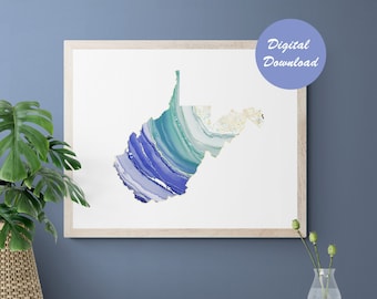 Estado de Virginia Occidental Imprimible. Descarga digital de Virginia Occidental. Arte mural de Virginia Occidental. Regalo de bienvenida a la casa de Virginia Occidental. Impresión del estado de origen.