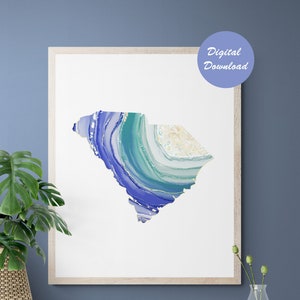 Stato della Carolina del Sud stampabile. Download digitale della Carolina del Sud. Carolina del Sud Wall Art. Regalo per la casa della Carolina del Sud. Agata Art.