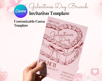 Galentines Brunch Invitation Template Customizable Canva Digital Download