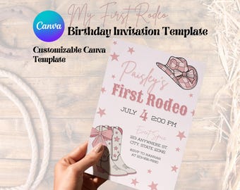 My First Rodeo First Birthday Invitation Template Customizable Canva Digital Download