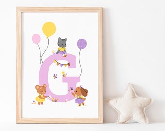 Purple Darlings - Lámina personalizable para habitación infantil con letra y nombre del bebé