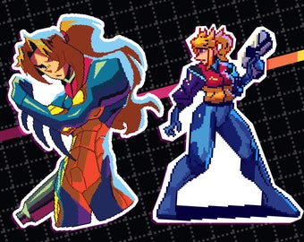 Samus Pixel Sticker Pack ~ Fusion Suit and Fighting Game Sprite