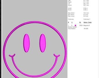 3D Embroidery Smiley Face Design- 4 inch design only- DST/PES compatible