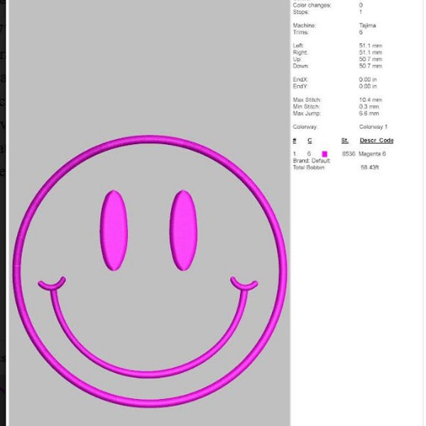 3D Embroidery Smiley Face Design- 4 inch design only- DST/PES compatible