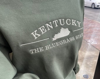 Military Green KY Bluegrass State Embroidered Crewneck Sweatshirt